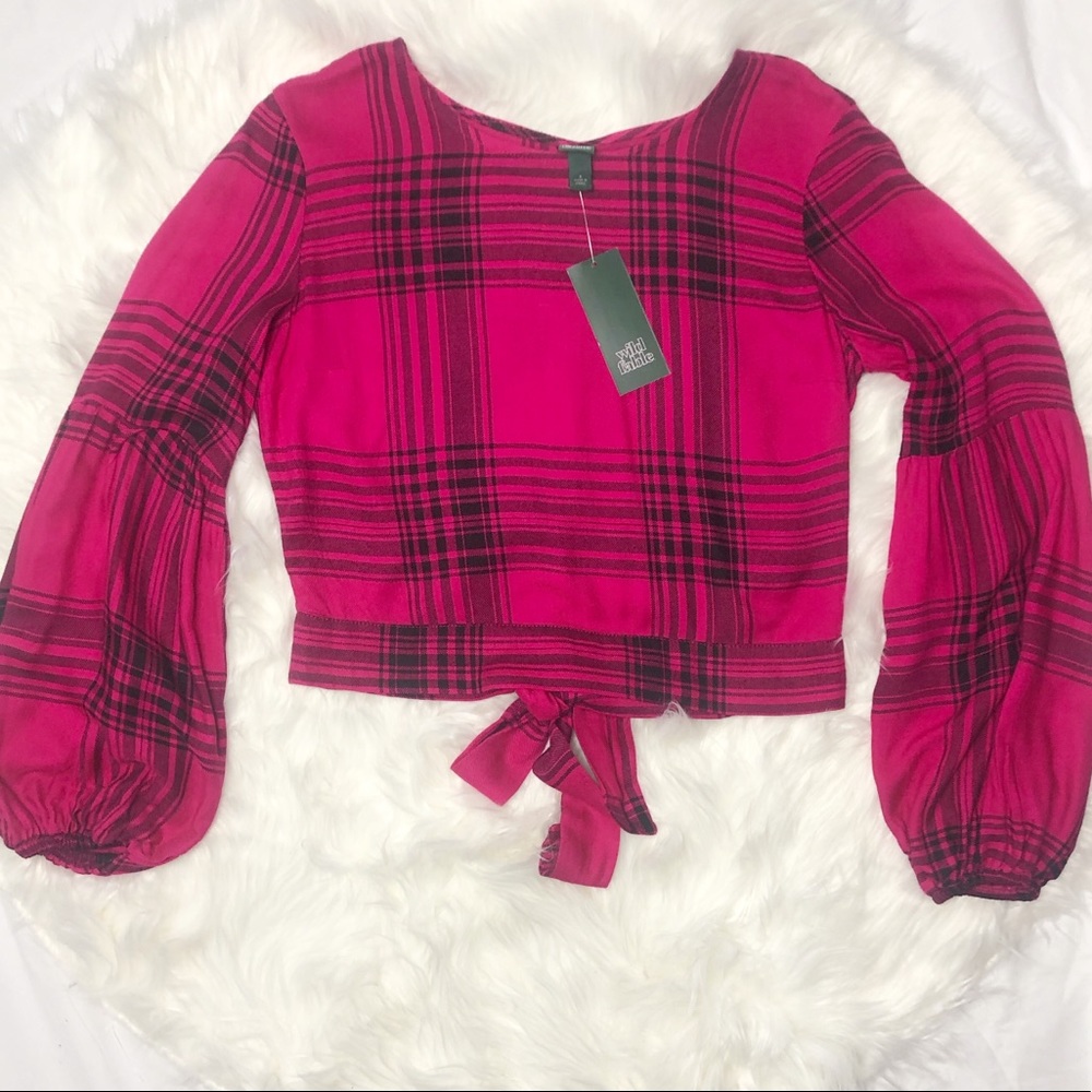 NWT Wild Fable Pink & Black Plaid Crop Top- Size S